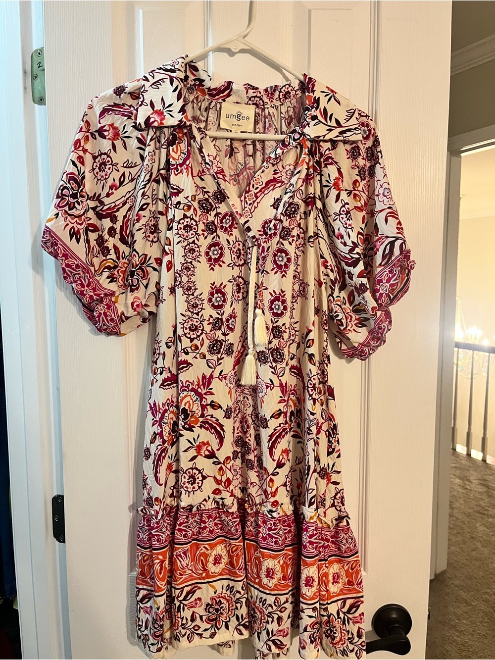 Umgee Cream Dress with Pink and Orange Floral Print